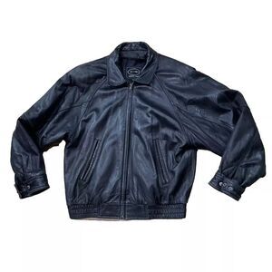 TANNERY WEST Vintage Black Leather Jacket Mens L Motorcycle Distress BikerRock L